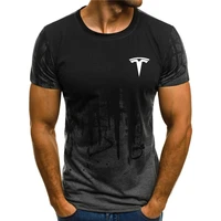 tesla logo 3d t shirt crew neck gradient letter print crew neck short sleeve t shirt