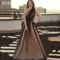 jeheth black lllusion tulle evening dresses 2022 a line one shoulder pleat floor length simple women formal party prom gowns