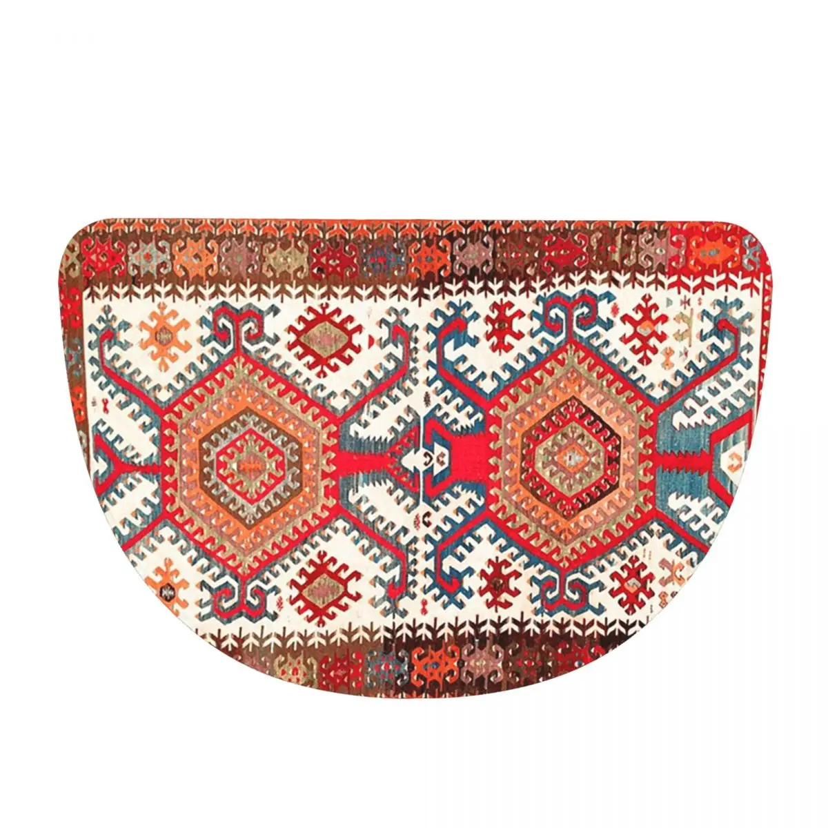 Фото Коврик для ванной комнаты Hotamis Antique Turkish Konya Kilim Print из фланели, полукруглый, нескользящий, впитывающий, напольный коврик для ванной. №1