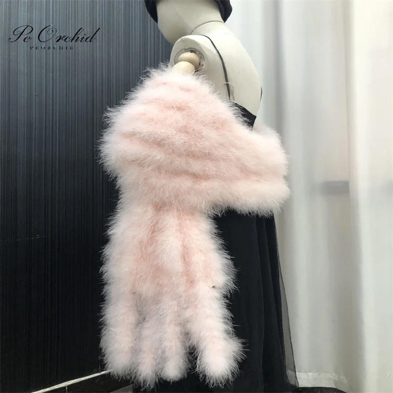Женская теплая шаль с перьями страуса PEORCHID Pink зимняя на плечо для невесты