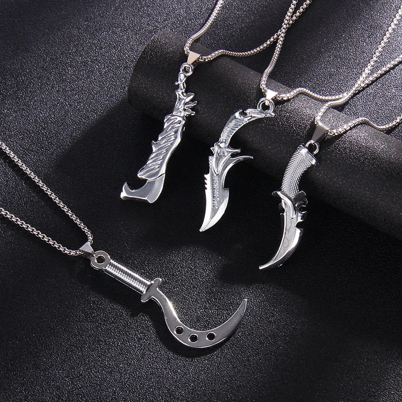 

WANGAIYAO punk necklace male trendy personality machete bayonet sickle machete pendant bottle opener necklace wild titanium stee