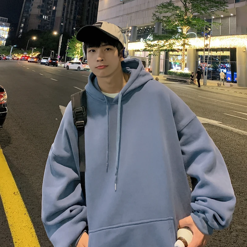 

Повседневные хлопковые толстовки для мужчин и женщин, уличная одежда, однотонные свитшоты с капюшоном, пуловер оверсайз с кулиской, на весн...