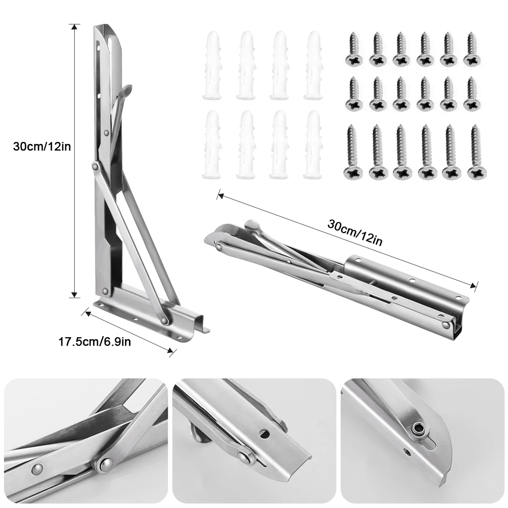 

Pack of 2 Wall Mounted Triangular Bracket Stainless Steel Foldable Stand