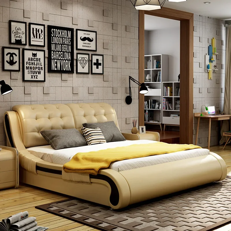 Европейский двуспальный комплект мебели размера king-size современная кожаная