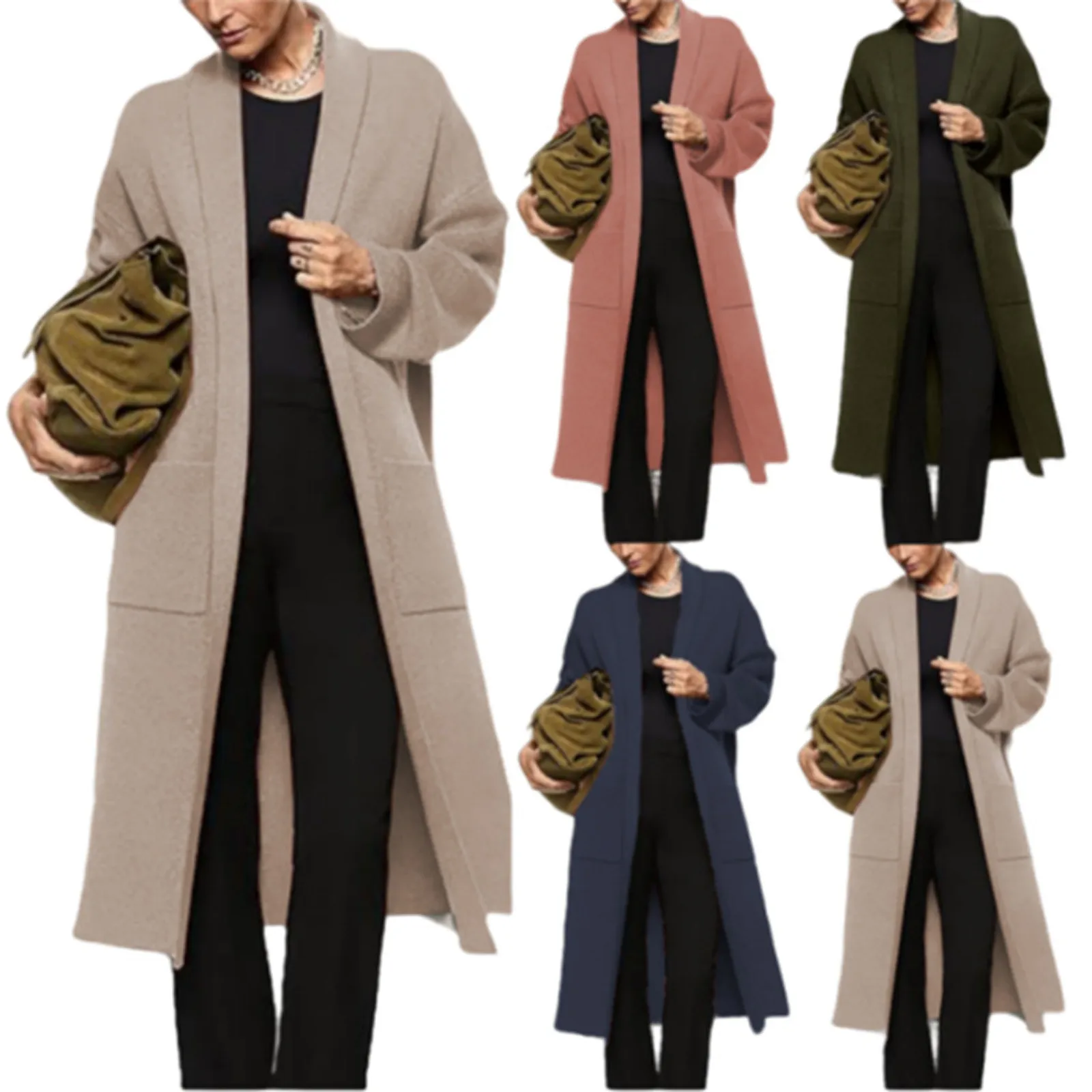 Женский однотонный Повседневный длинный кардиган с длинными рукавами на осень и