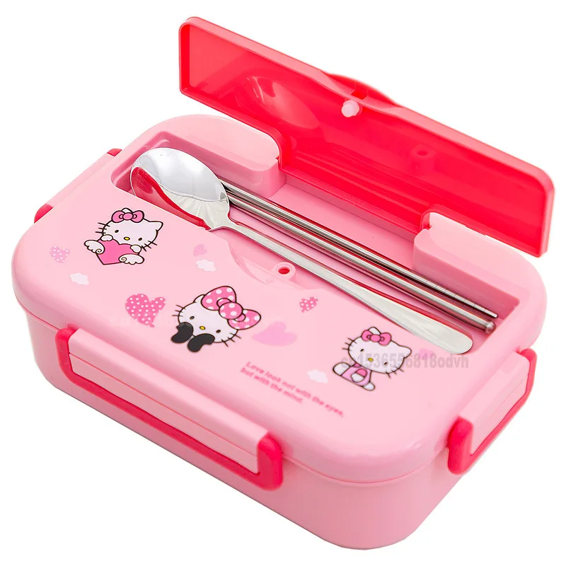 

Детский Ланч-бокс с героями мультфильмов, перегородка из нержавеющей стали 304, кошка, Ланч-бокс, запечатанный зрачком, с посудой, контейнер для еды с защитой от ожогов