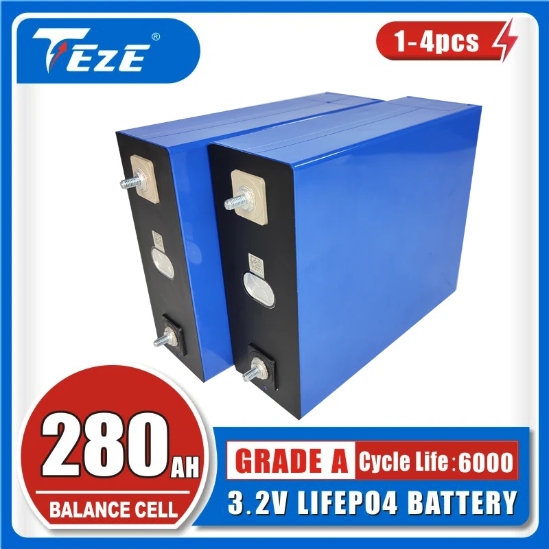 

Class A 1-4PCS 3.2V 280Ah Lifepo4 Battery DIY 12V 24V 48V Rechargeable Battery Pack for RV Boat Golf Cart Solar Storage System