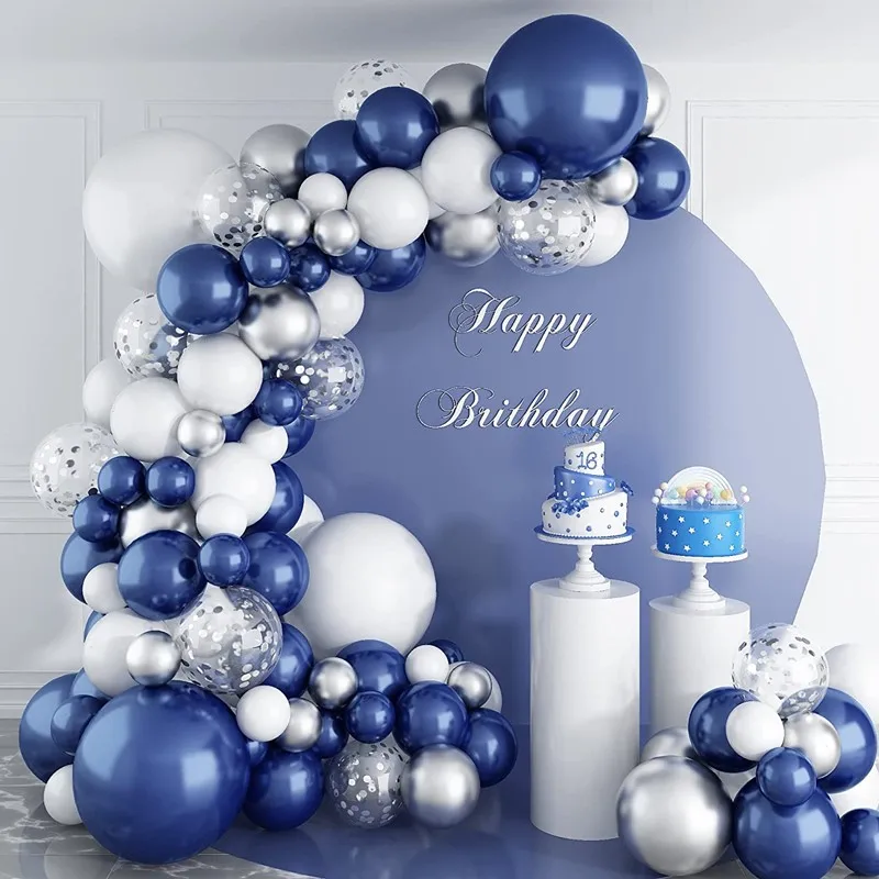 

Navy Blue Balloons Garland Arch Kit Silver Confetti Ballon for Birthday Party Baby Shower Wedding Graduation Decoration Globos