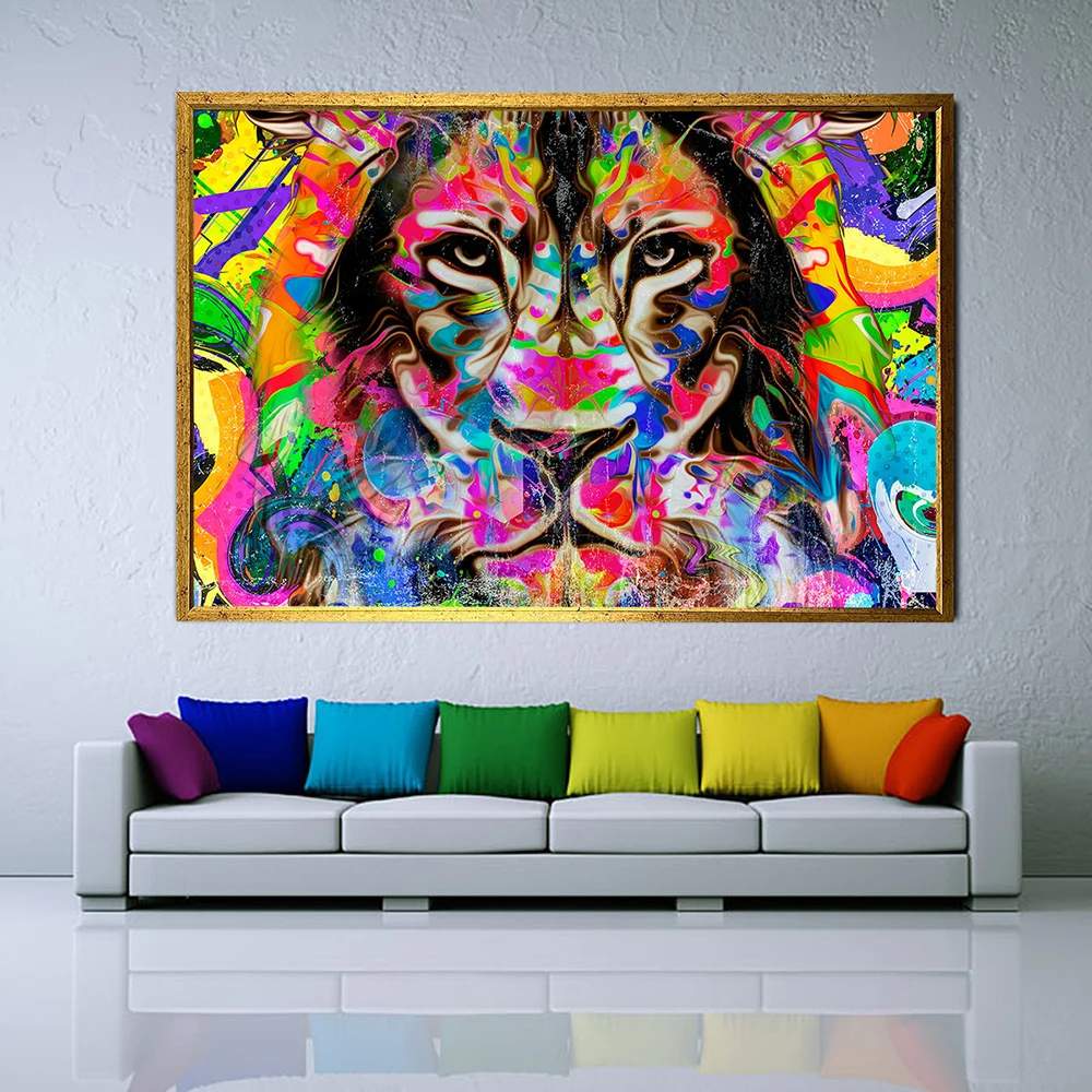 

Abstract Colorful Lion Canvas Painting Street Graffiti Animal Poster Print Wall Art Picture for Living Room Home Decoration