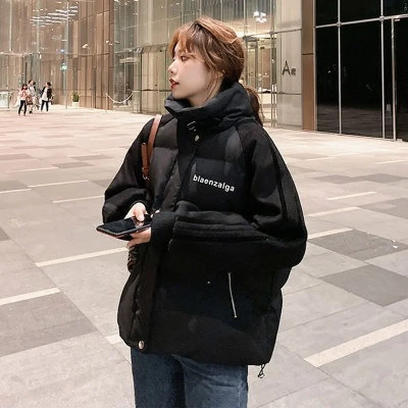 Women Korean Style Winter Stand Collar Cotton-padded Jackets Short Students All-match Bread Clothes Coats Loose Casual Overcoat