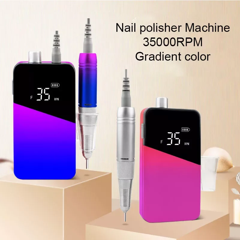 Gradient Color Handle Nail Drill Machine 35000RPM Portable Rechargeable Cordless Electric E File Polisher Manicure Set