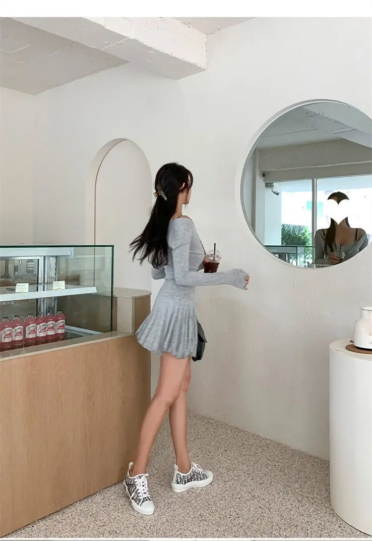 

Sexy Tight Wrapped Hip Dress Women's Strap Short Skirt+Long Sleeve Cardigan Small Coat Spring New Two Piece Set Fashion