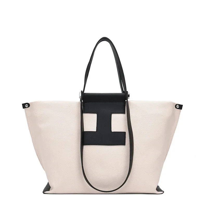 

New Korean casual simple shoulder bag large capacity canvas handbag hit color shopping bag