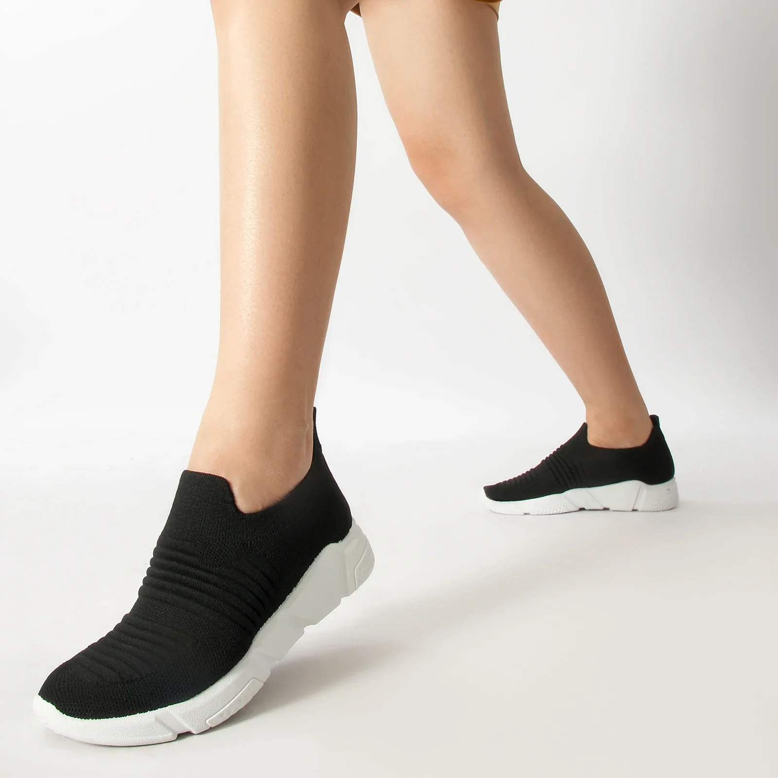 Туфли-носки женские вязаные теннисные туфли без застежки плоская подошва лоферы