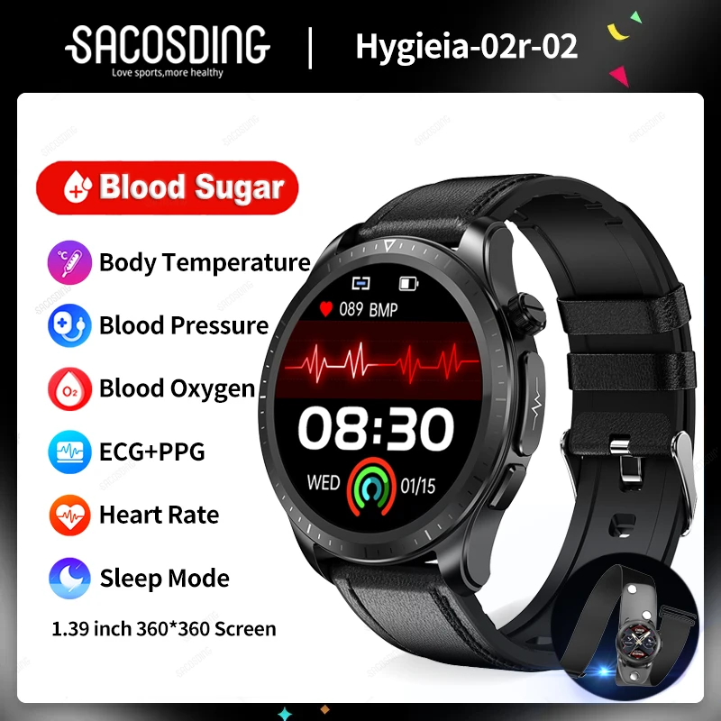 

2023 Blood Glucose Monitor Smart Watch Men Women ECG+PPG Body Temperature Blood Oxygen Health Watches IP68 Waterproof Smartwatch