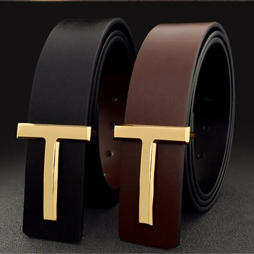 High Quality Wide 3.7cm Designer Men's Belts Letter Slide T Buckle Waistband Luxury Brand Fashion Casual Male Leather Belts