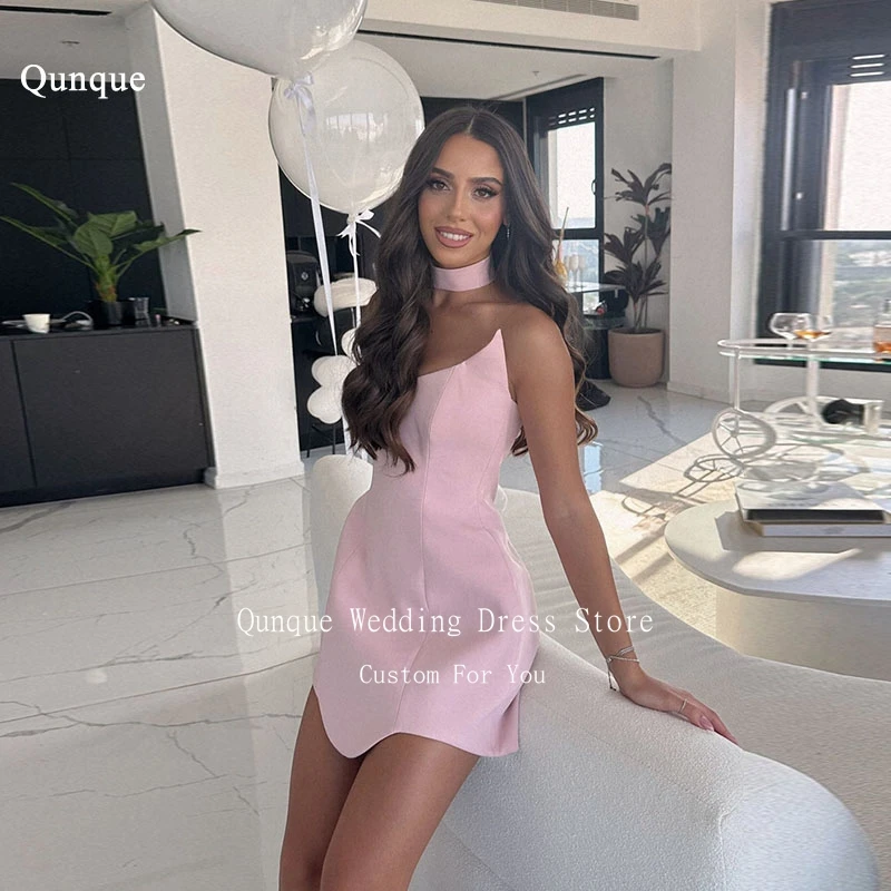 Qjall розовые мини-платья для выпускного вечера женские без бретелек сексуальные