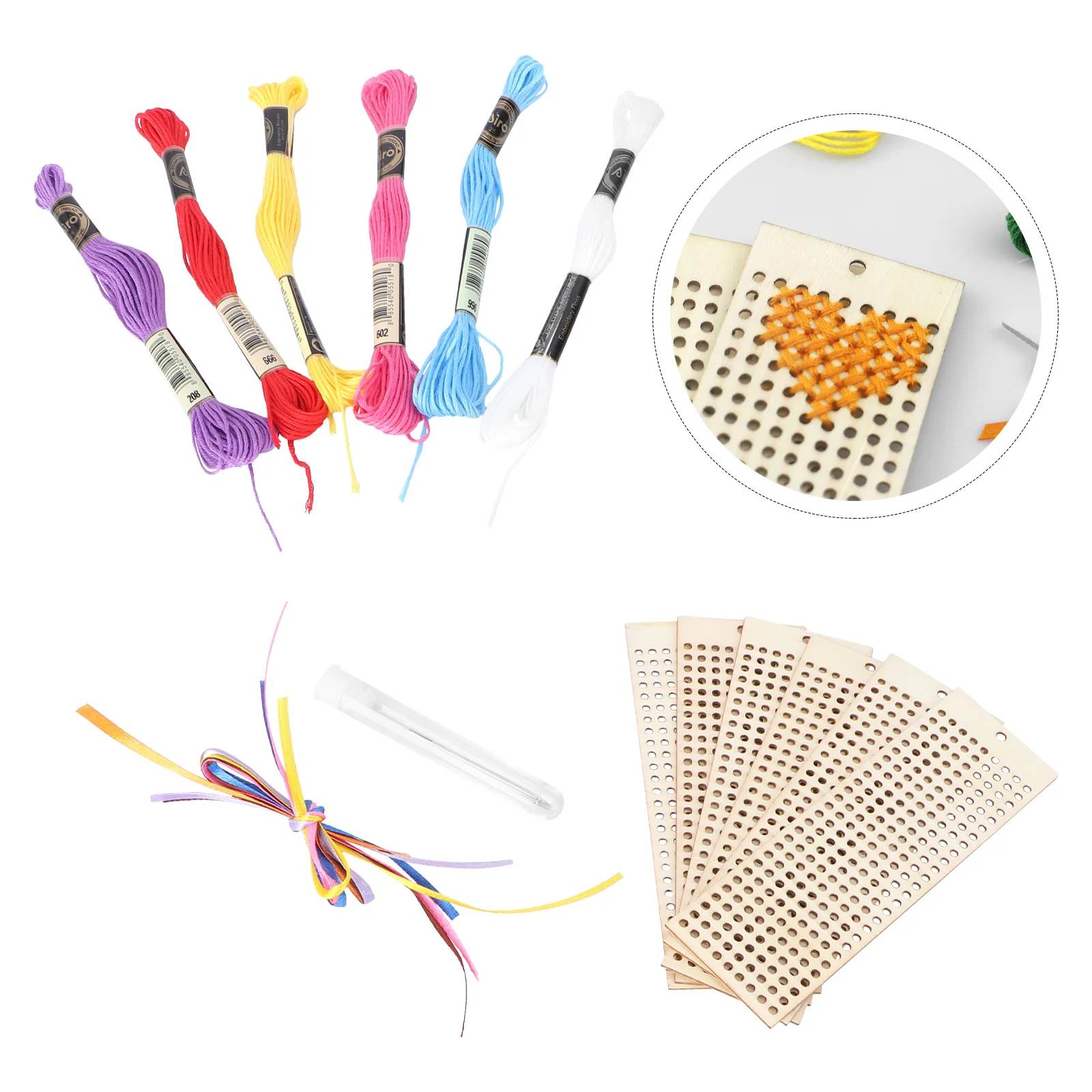 

Embroidery Cross Kit Set Beginners Floss Wood Wooden Bookmark Supplies Embroidered Needlepoint Kids Punch Diy Kits Threads Hoop