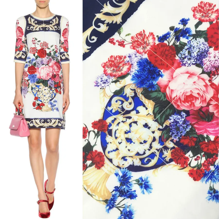 

Polyester Printing Fabric New Fashion Spring Summer Flower-shaped Hand-painted Dress Digital Heat Transfer Fabrics by Meter