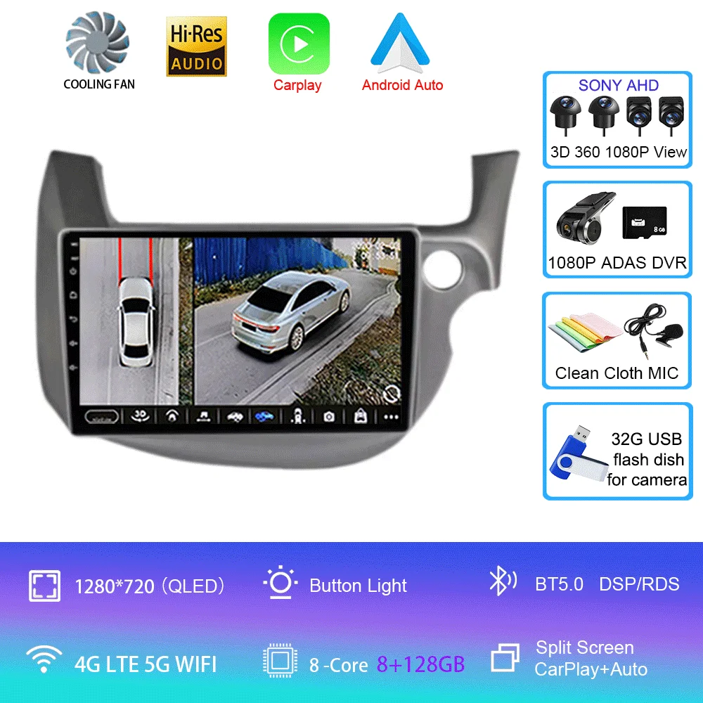 

Автомобильный радиоприемник Android 15 Carplay для HONDA FIT JAZZ 2007-2013, навигационный мультимедийный плеер, стерео 5gWiFi + 4G BT DVD, головное устройство, авто