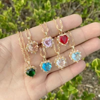 hot sales trendy jewelry 18k gold plated water wave chain necklace shiny cubic zirconia cz heart pendant necklaces for women