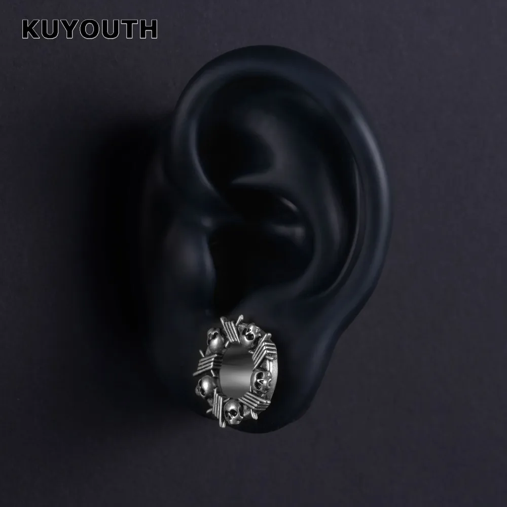 KUYOUTH Latest Stainless Steel Skull Hollow Ear Screw Tunnels Expanders Piercing Body Jewelry Earring Gauges Stretchers 2PCS images - 6