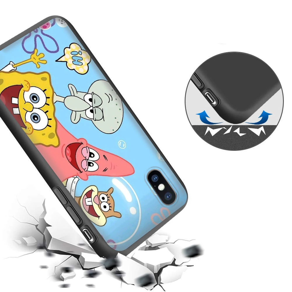 BB19 S-SpongeBobs Square Soft Silicone Case for iPhone X XS XR Pro Max 8 7 6 6s Plus SE Cover