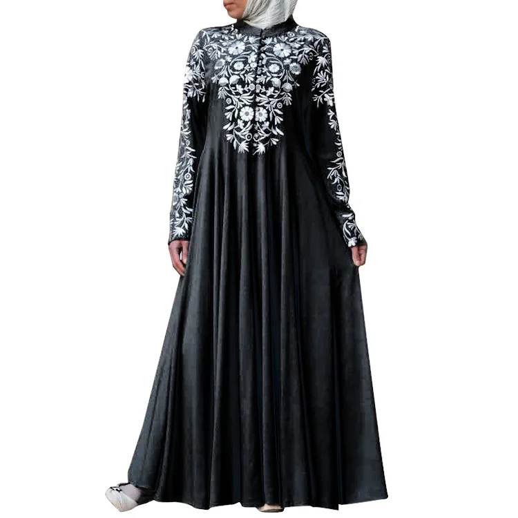 Muslim Kaftan Abaya Dubai Turkey Maxi Long Dress Flower Print Plus Size African Dress Women Elegant Middle Eastern Islam Clothes