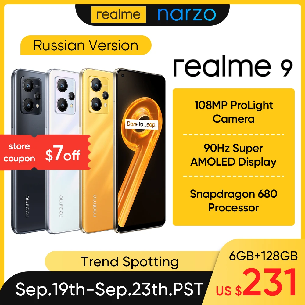  realme 9 Cellphones 90Hz AMOLED Display Snapdragon 680 Processor108MP Prolight Camera 5000mAh Battery Mobile Phones smartphone 