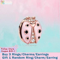 smuxin 925 sterling silver bead pink ladybug clip charm fit original pandora bracelets for women jewelry making girl gift