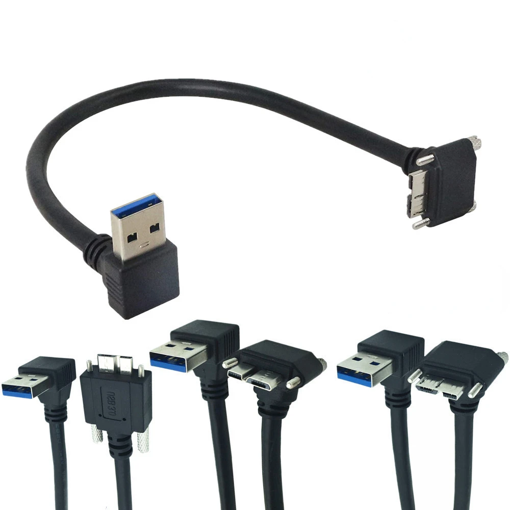 

5Gbps USB 3.0 Type A Male to Micro B Male Extension Camera Cable AM Bend/Micro Bend Data Cable 0.25M with Locking Screw