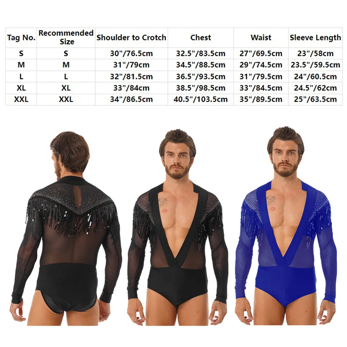 Mens Dance Shirt Long Sleeve Latin Unitard Bodysuit Clothes Competition One Piece Dancewear Ballroom Ballet Leotard |