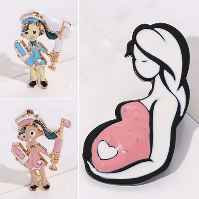 

Doctor Nurse Brooches Enamel Pin Medical Cute Metal Heartbeat Shape Brooch Lapel Pins Pregnant Woman Badges Women Gift Colorful