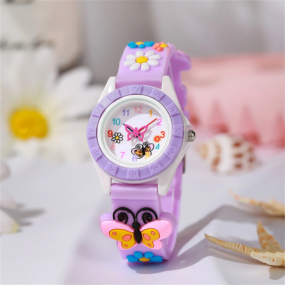 Фото Модные 2024 дети с рисунками, животные, марионы, дизайн, Reloj с кварцем, повседневные силиконовые пурпурные дети, девушки, Reloj de pulser №3