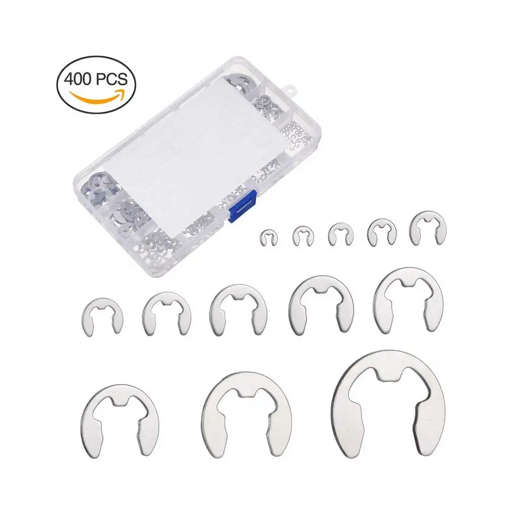 

400 Pieces/Set Stainless Steel E-clip with Storage Box Snap Opening Circlip Retaining Ring Detachable Assembly Clips Washer