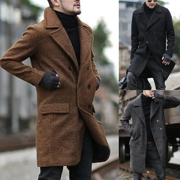 

New autumn winter men's windbreaker warm jacket woolen woolen overcoat windbreaker jacket