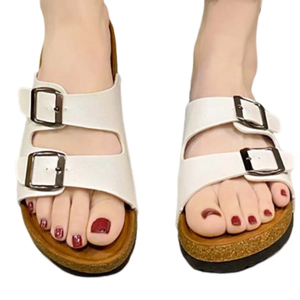 Summer Casual Slippers With Double Buckle Non-Slip Comfortable Beach Shoes For Outdoor Wear