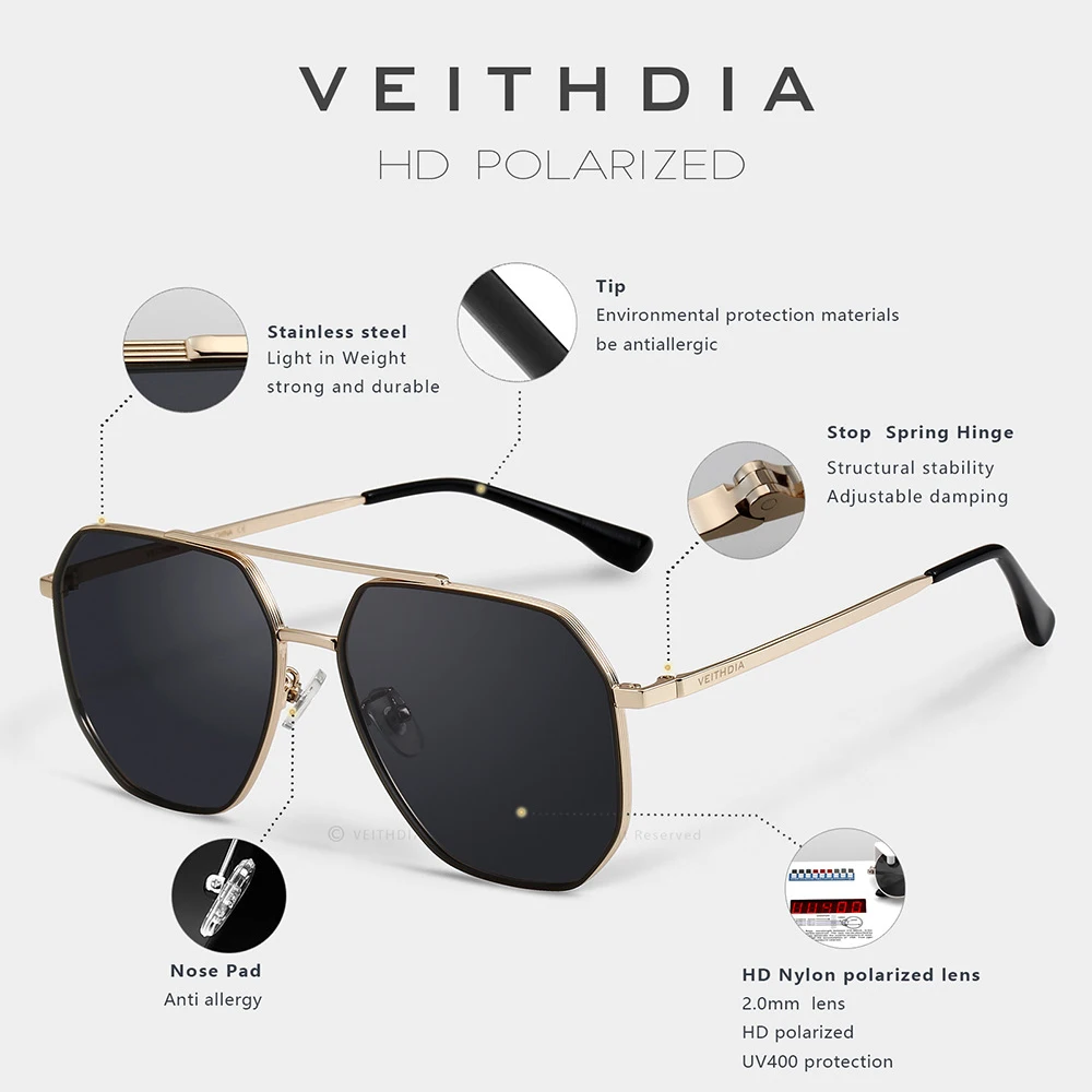 Мужские Винтажные Солнцезащитные очки VEITHDIA Брендовые из нейлонового материала с