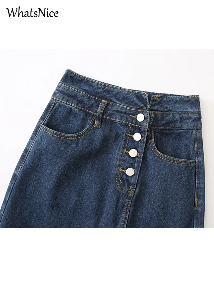 Юбка женская джинсовая ассиметричная на пуговицах модная Повседневная Длинная