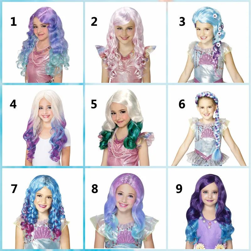 Радужный парик русалки, принцесса, волосы, кустум, косплей, для девочек, детей, длинные искусственные волосы, косплей, Мультяшные аксессуары, детские подарки с единорогом