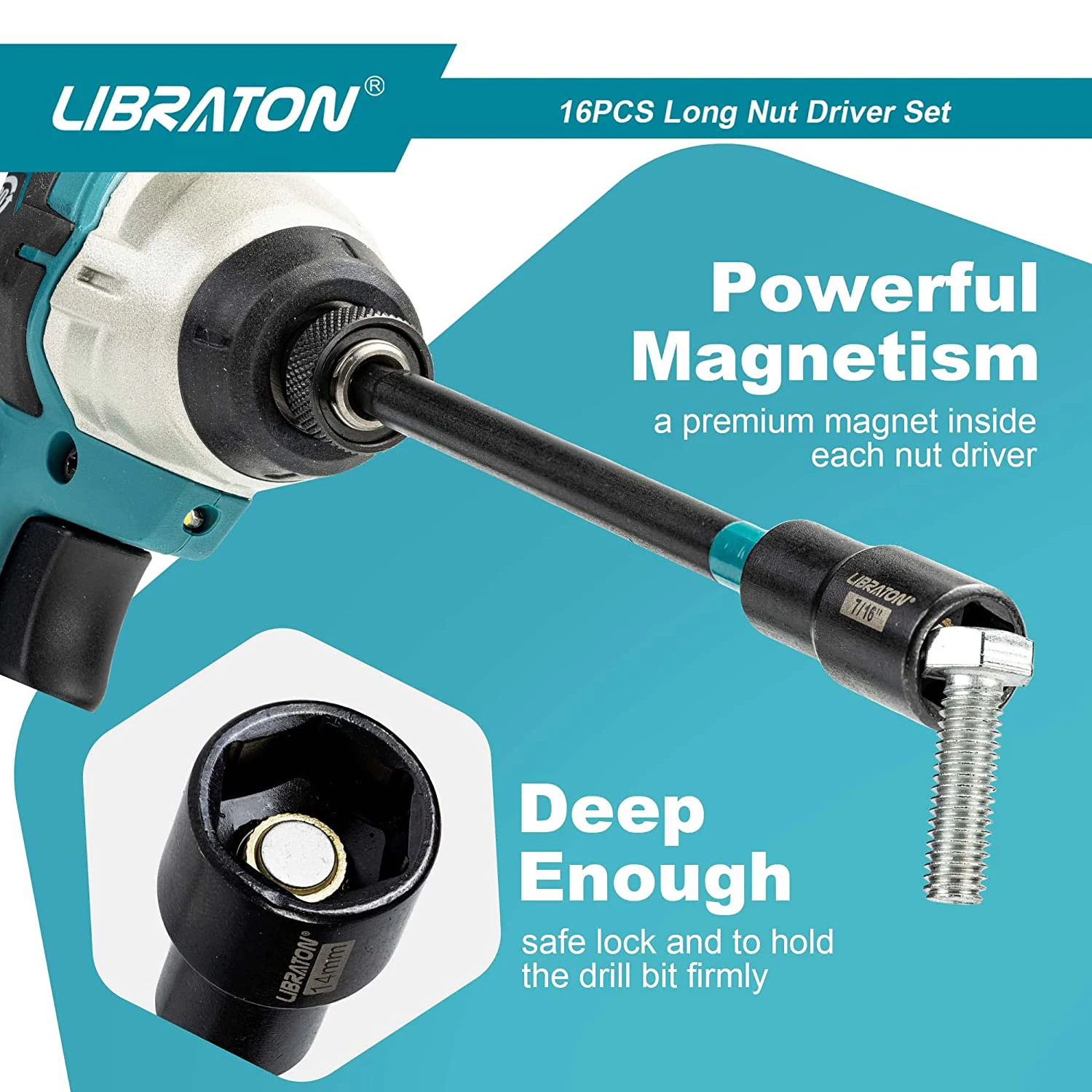 Libraton 16 Шт. Набор Магнитных Головок 6-дюймовые Гаечные Ключи Метрическая И Ударная