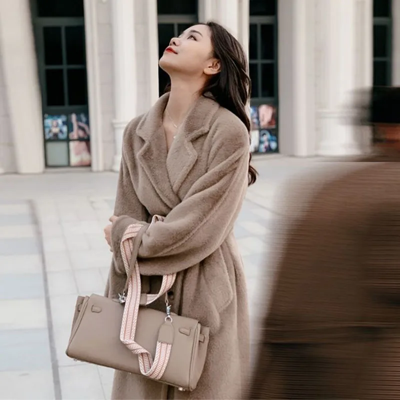 Женское шерстяное пальто длинная куртка из искусственного меха норки новая