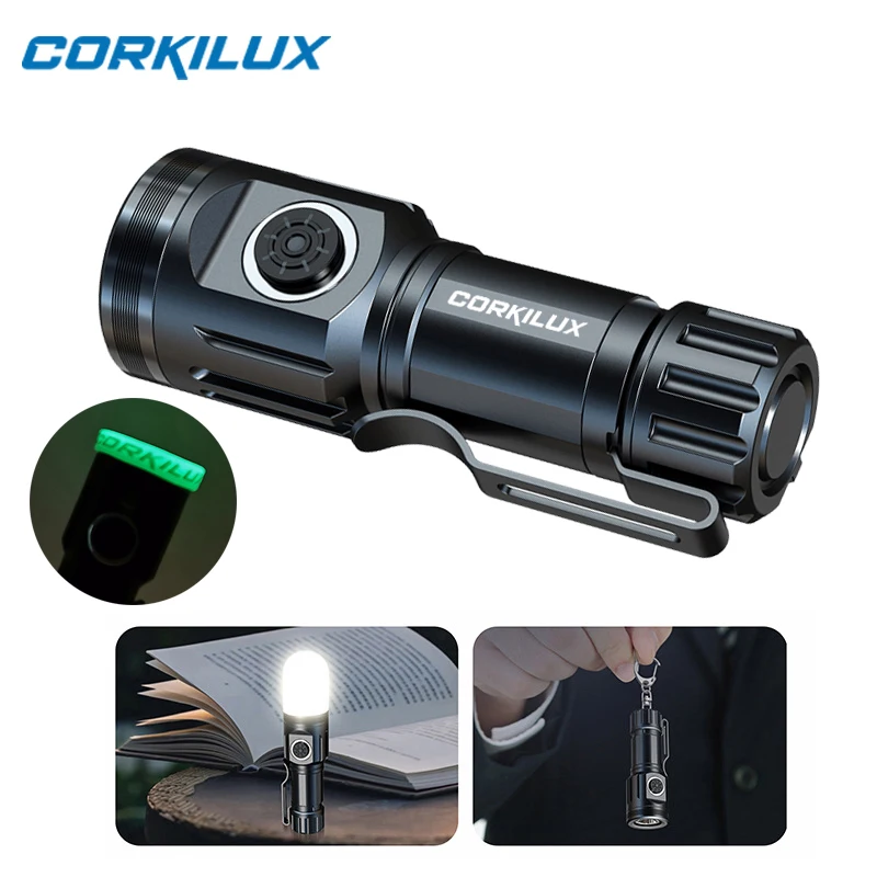 CORKILUX Pocket EDC Keychain Flashlight Type-C Rechargeable 16340 Mini Torch Outdoor Camping Lamp LED Flashlights With Diffuser