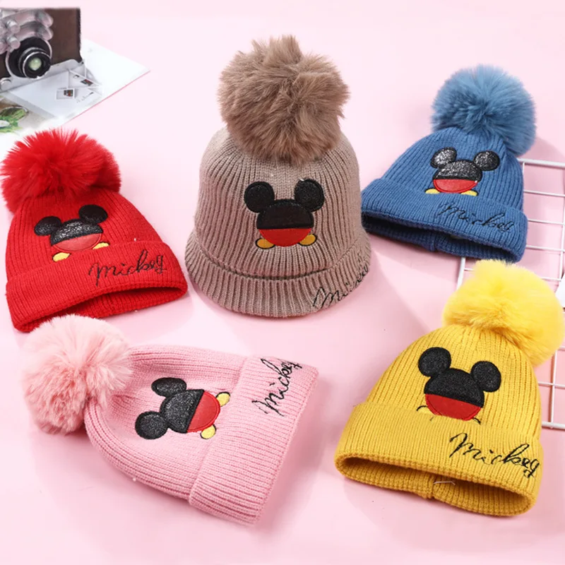 Осенне-зимняя детская вязаная шапка Новинка 2021 теплая шерстяная Микки Милая