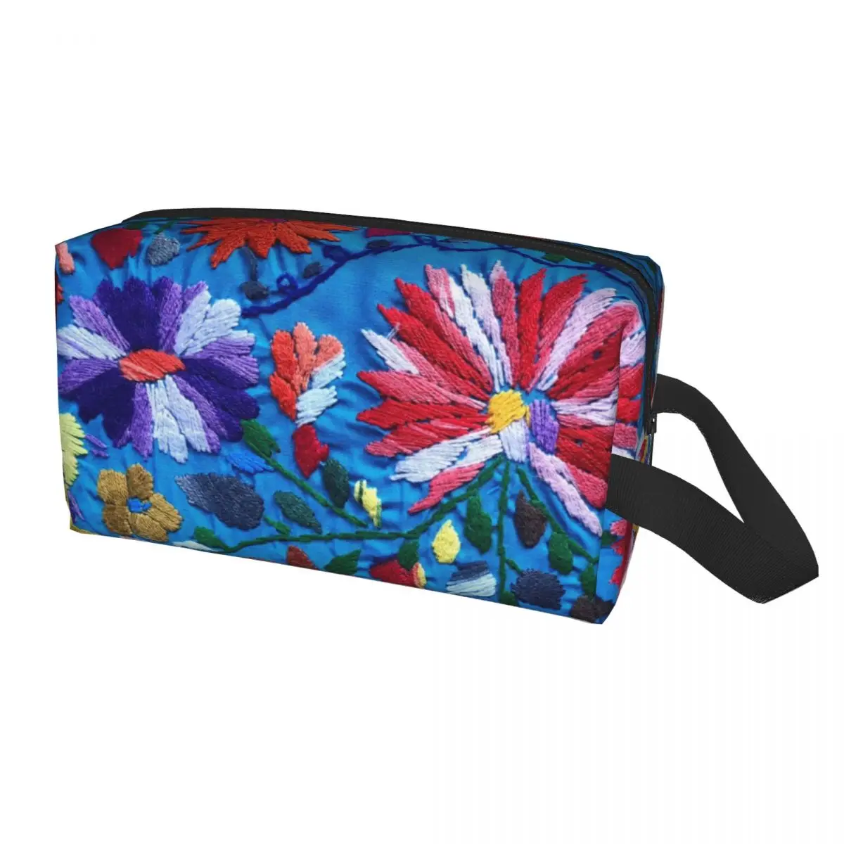 

Red White Mexican Flowers Makeup Bag for Women Travel Cosmetic Organizer Cute Textile Floral Art Storage Toiletry Bags
