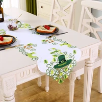38x176cm new europe easter green embroidery bed table runner flag cloth cover lace tablecloth mat kitchen christmas party decor