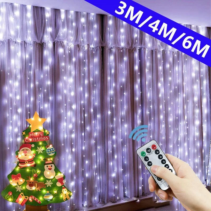 

3M 4M 6M Christmas Decorations LED Curtain Light USB Powered 8 Modes Remote Control Garland New Year Festoon Led Lights Wedding