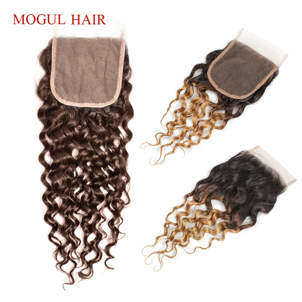 

4*4 4*1 T Lace Closure Water Wave Hair Dark Brown 1B 27 Ombre Honey Blonde Color 10-20 inch Remy Human Hair Closure MOGUL HAIR