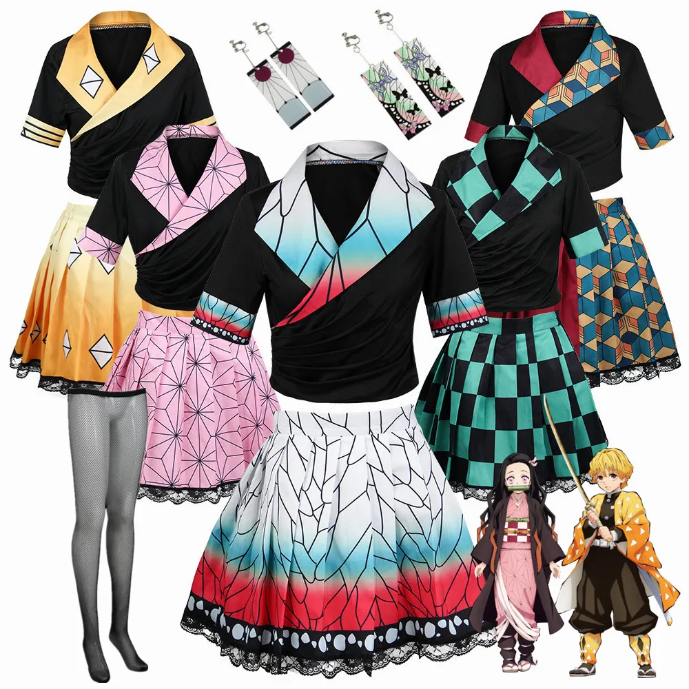 

Anime Demon Kimetsu Slayer no Yaiba Skirt Dresses Kamado Nezuko Kochou Shinobu Cosplay Costume Clothes