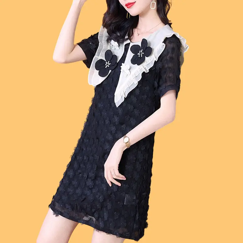 

Летнее женское платье 2022, уникальное потрясающее платье с трехмерным коротким рукавом и цветочной юбкой, тонкое стройнящее женское платье ...